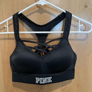 PINK Victoria's Secret Black Sports Bra with Crisscross Design